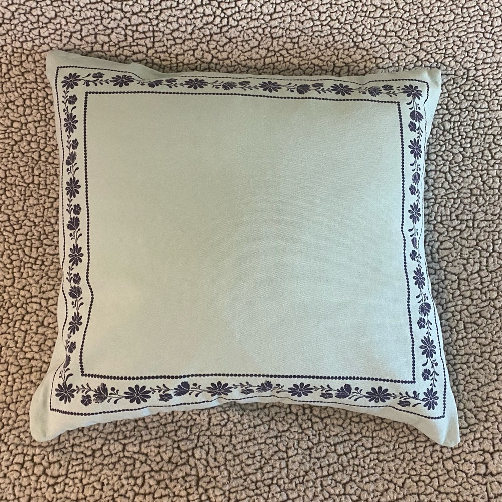 Kate Spade Square Embroidered Look Trim Mint & Blue Throw Pillow Like New